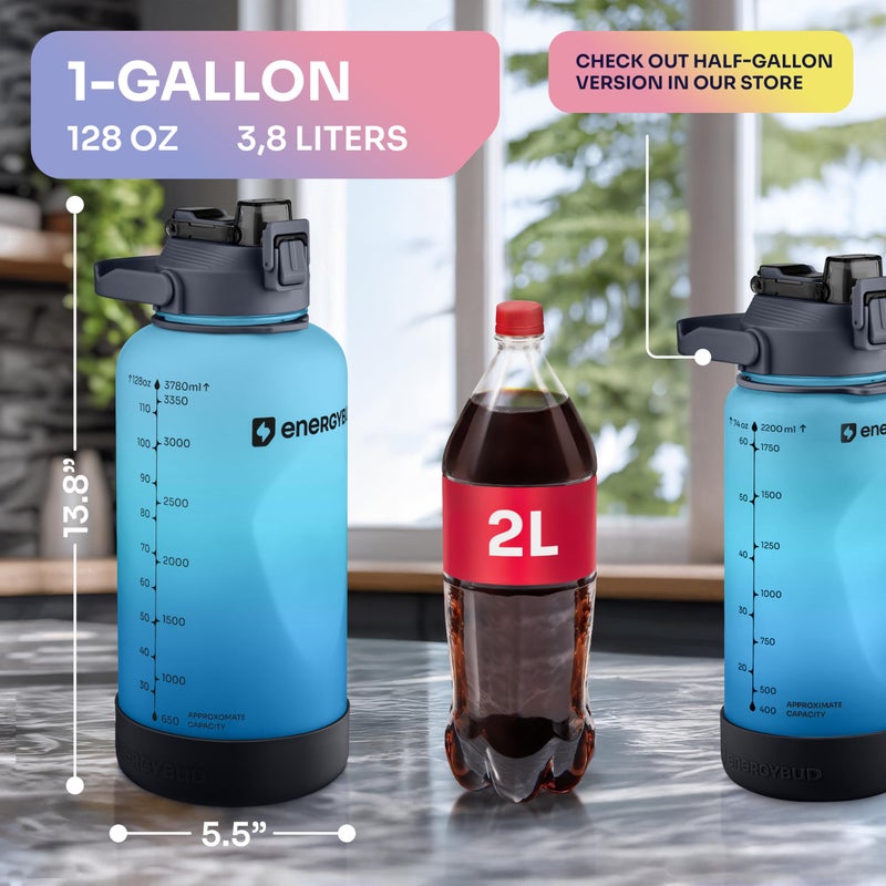 EnergyBud 1 Gallon Water Bottle with 128 oz Capacity - Motivational Time Markers for Daily Hydration Goals - Leakproof BPA Free Tritan with Removable Straw - Image 4
